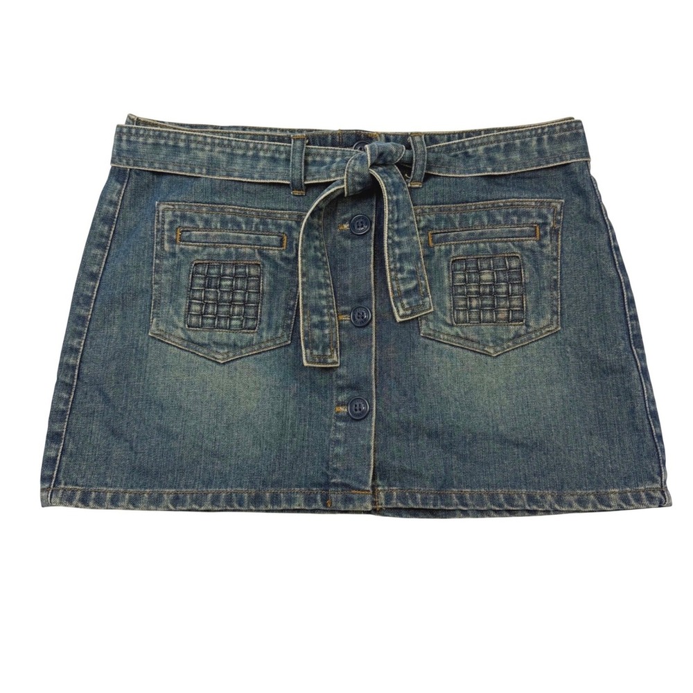 Vintage Y2K American Eagle Denim Mini Skirt Patch Pocket Button Front Sz 8 Belt